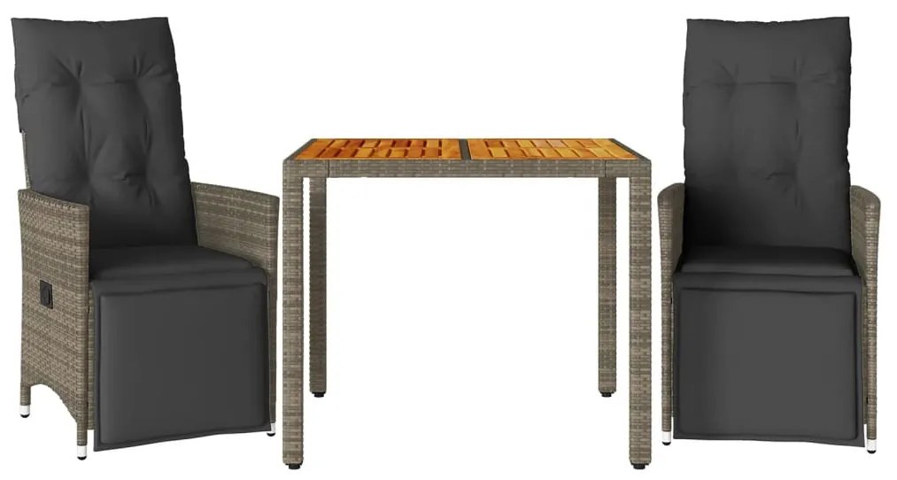 3 részes szürke polyrattan kerti bisztrógarnitúra párnákkal
