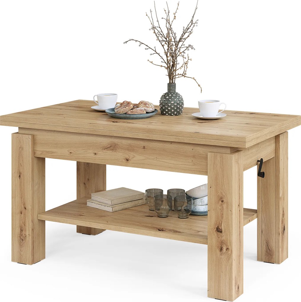 Mazzoni BRAWO Artisan Tölgy - NYITHATÓ/MAGASÍTHATÓ DOHÁNYZÓASZTAL POLCCAL ÉTKEZŐASZTALKÉNT IS HASZNÁLHATÓ