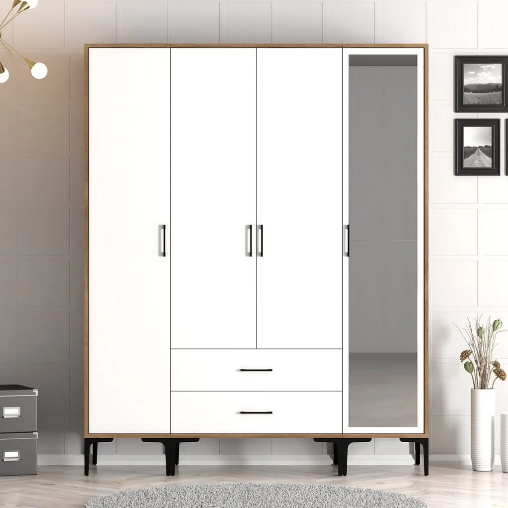 Kumsal gardróbszekrény, dió-fehér, 160 cm – TR845HCT5495
