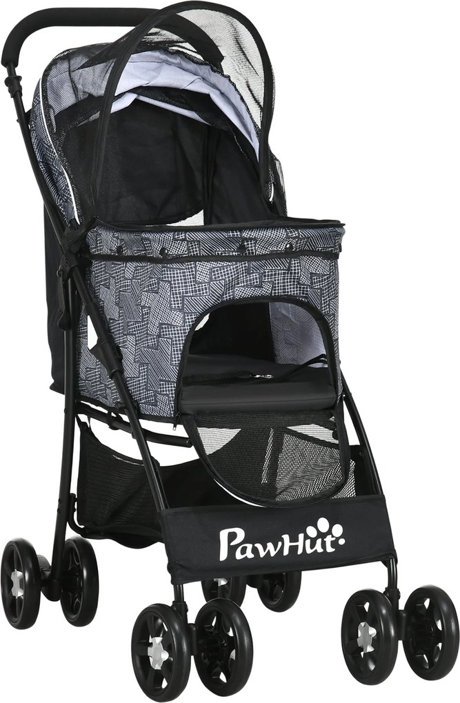 PawHut Kutya Kocsi, Összecsukható Kutya Babakocsi, Kutya Trolley Párnával, Macska Kocsi, Macska Kocsi 4 Kerekű, Hálós Ablak, Tárolóhely Kis Kutyák és