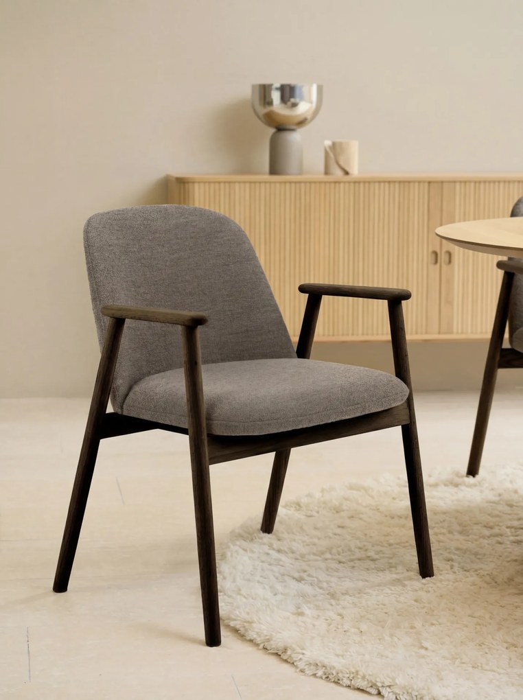 MAZZONI EXPORT RODERIC Barna Taupe (Monza 40)/füstölt lakkozott tölgyfa váz (dió árnyalat) - RETRO FA SZÉK BOUCLÉ  NAPPALIBA ÉTKEZŐBE KONYHÁBA