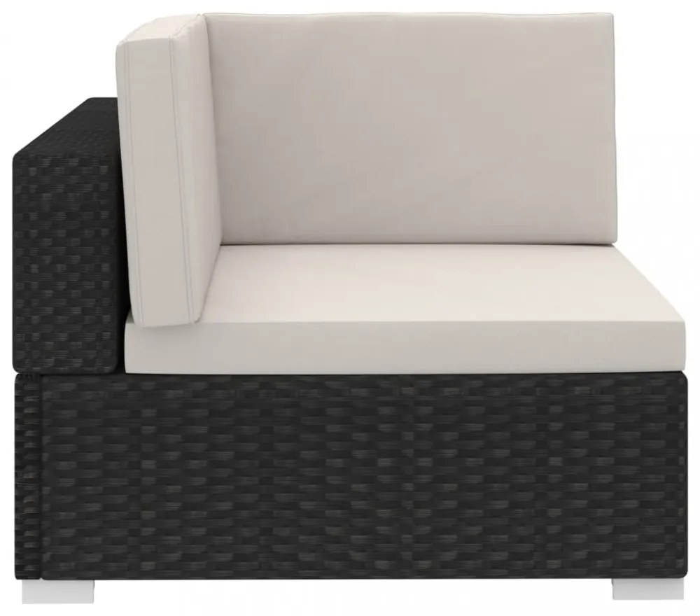 3 darabos fekete polyrattan kerti ülőgarnitúra párnákkal