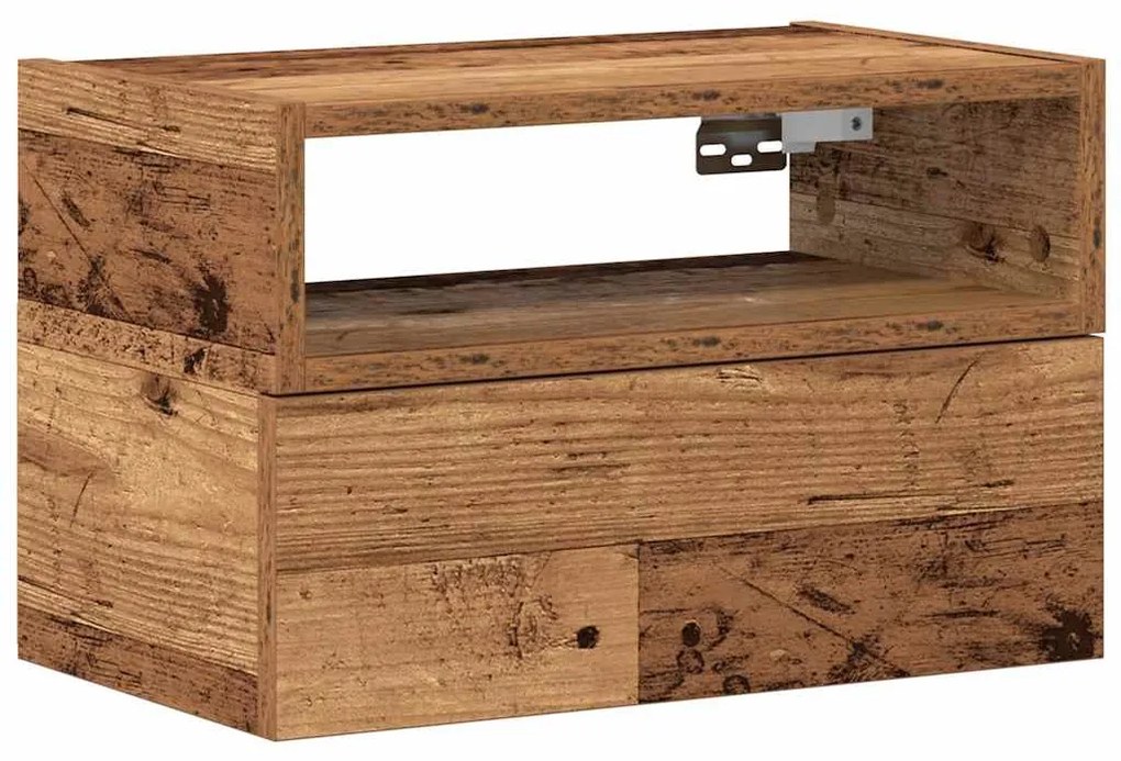 antik fa színű falra szerelhető éjjeliszekrény 45x26x28,5 cm