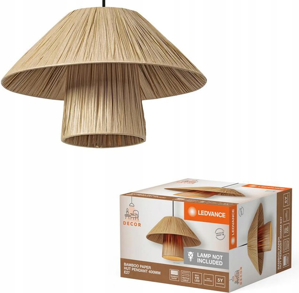 Mennyezeti Lámpa Függő Dekoratív E27 Túlnyúlás Barna Bambusz Dekor Ledvance