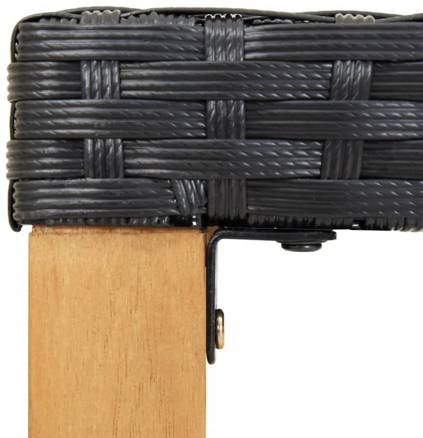 fekete polyrattan és tömör akácfa kerti pad 120 cm