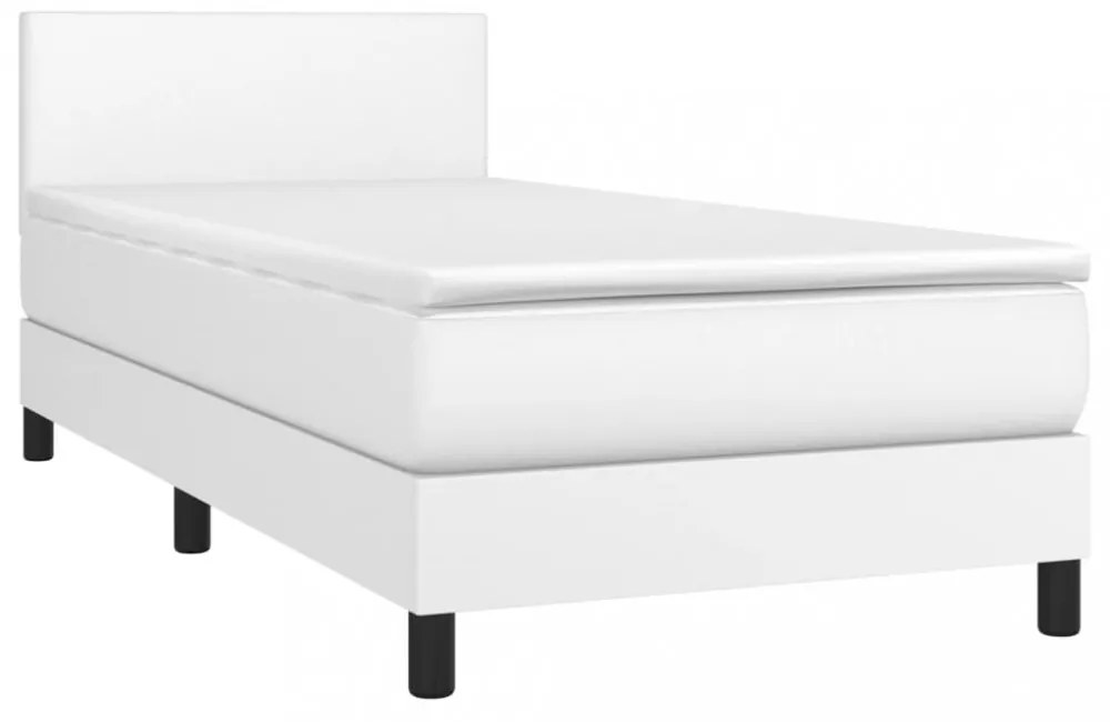 fehér műbőr rugós ágy matraccal és LED-del 80 x 200 cm