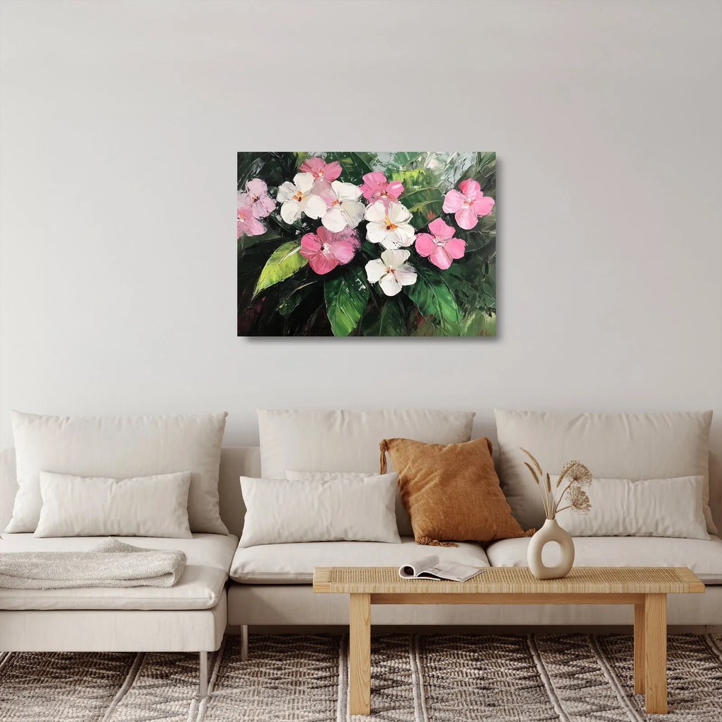 Üveg kép - Rózsaszín és fehér virágok (70x50 cm)