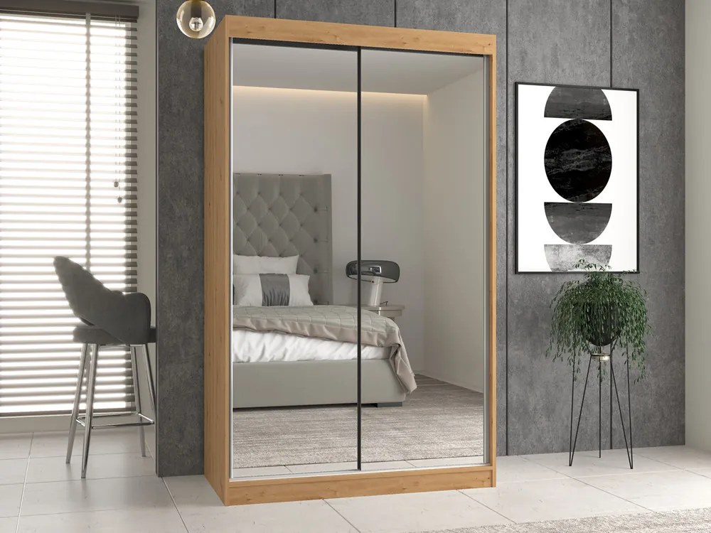 Aldabra IGA 120 A tolóajtós gardróbszekrény 120x61x200, 2 tükörrel, tölgy