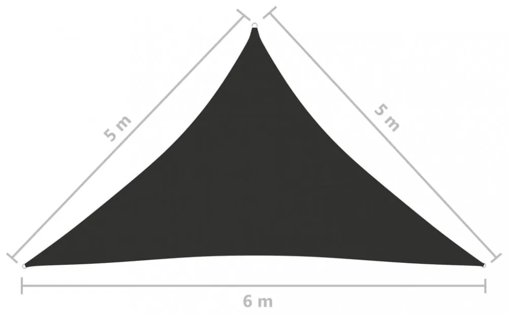 antracitszürke háromszögű oxford-szövet napvitorla 5 x 5 x 6 m