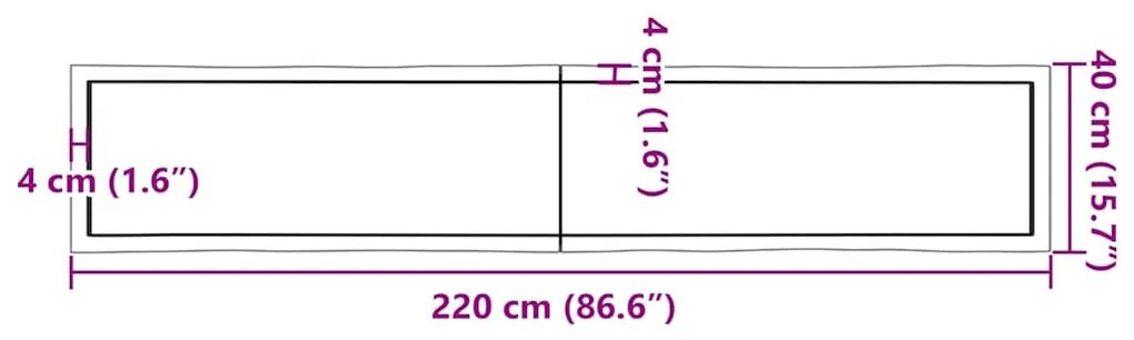 világosbarna kezelt tömör asztallap 220x40x(2-6) cm
