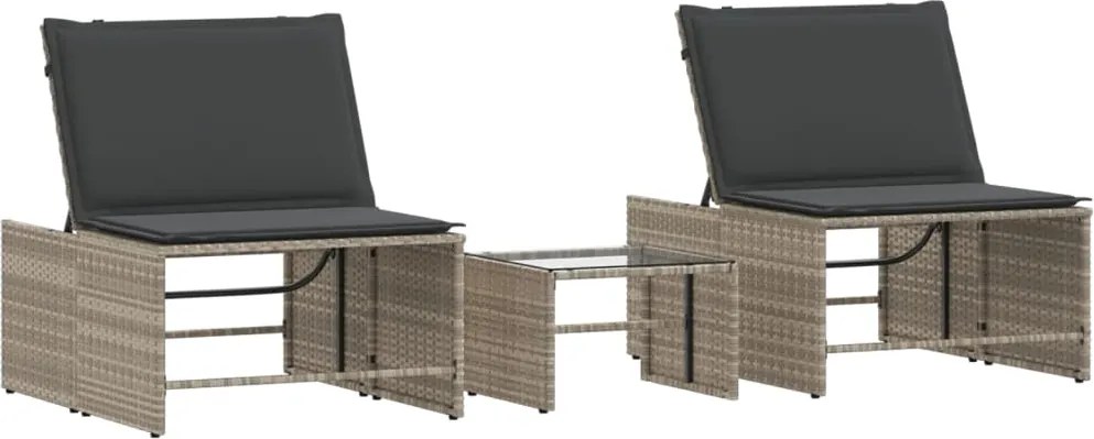 vidaXL 2 db világosszürke polyrattan napozóágy asztallal