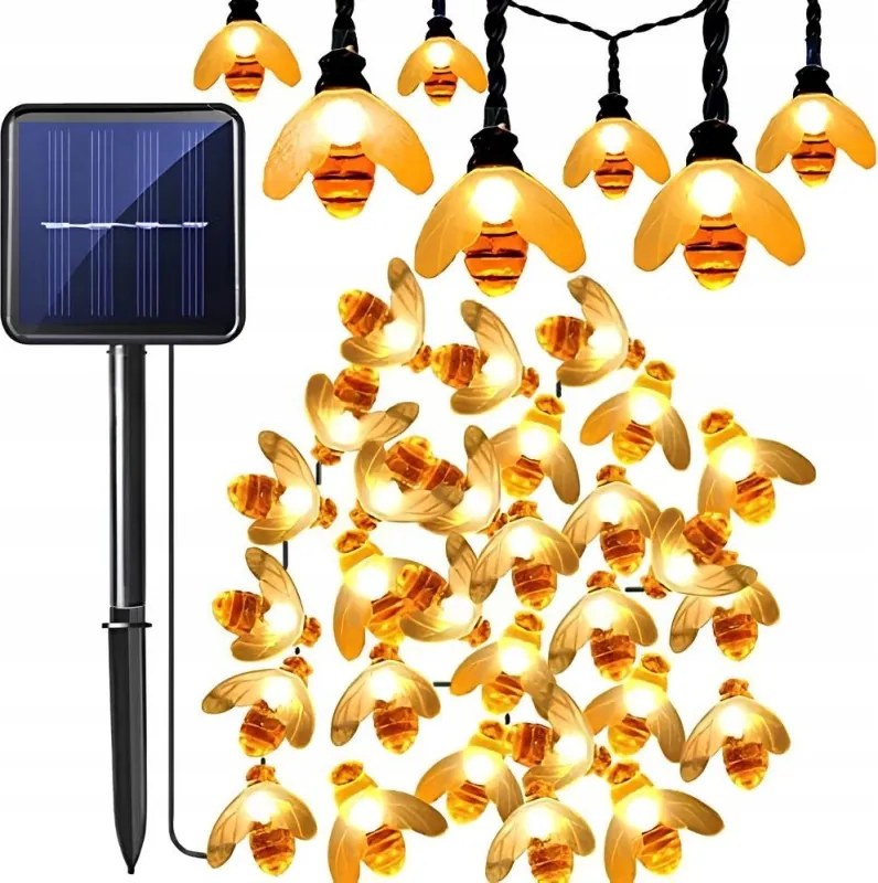 Kerti Napelemes Lámpa 20LED Méhecskék Méhecske Girland 5M Fehér Meleg