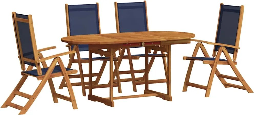 vidaXL 5 részes tömör akácfa és textilén kerti étkezőgarnitúra