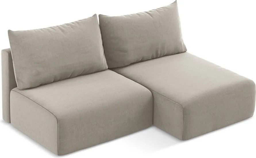 Szürkésbarna bársony kinyitható-tárolóhelyes sarokkanapé (jobb oldali-heverő résszel) Kalena – Makamii