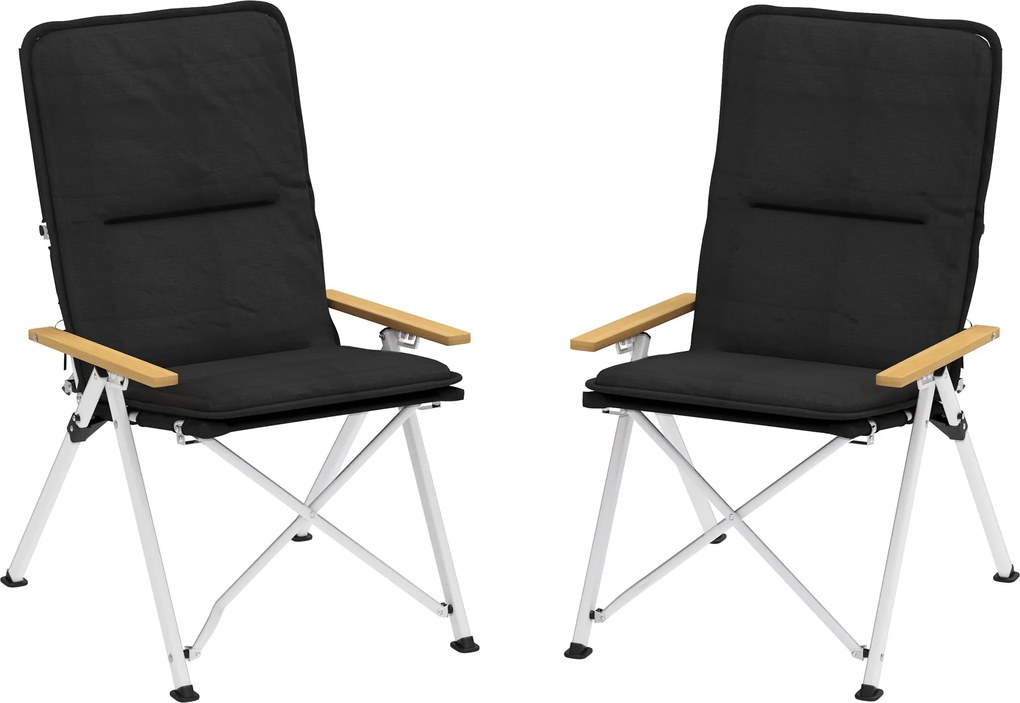 Outsunny 2 összecsukható alumínium kemping szék, hordozható kertiszék állítható magas háttámlával, fa karfával és hordtáskával kültéri használatra 59x