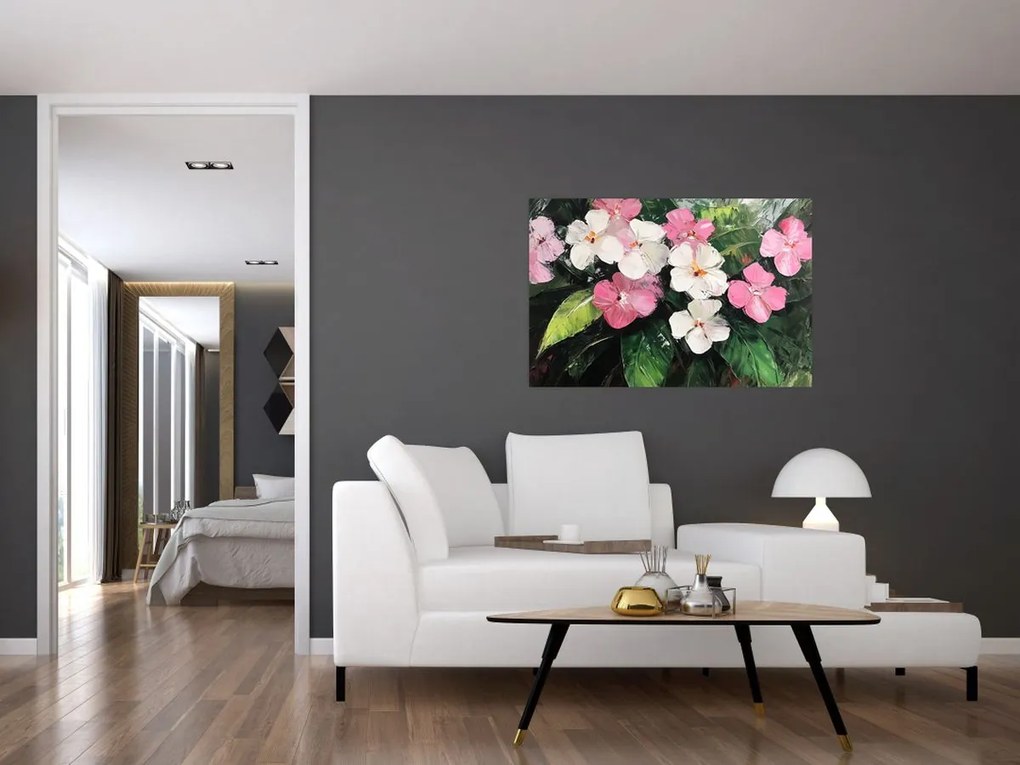 Kép - Rózsaszín és fehér virágok (90x60 cm)