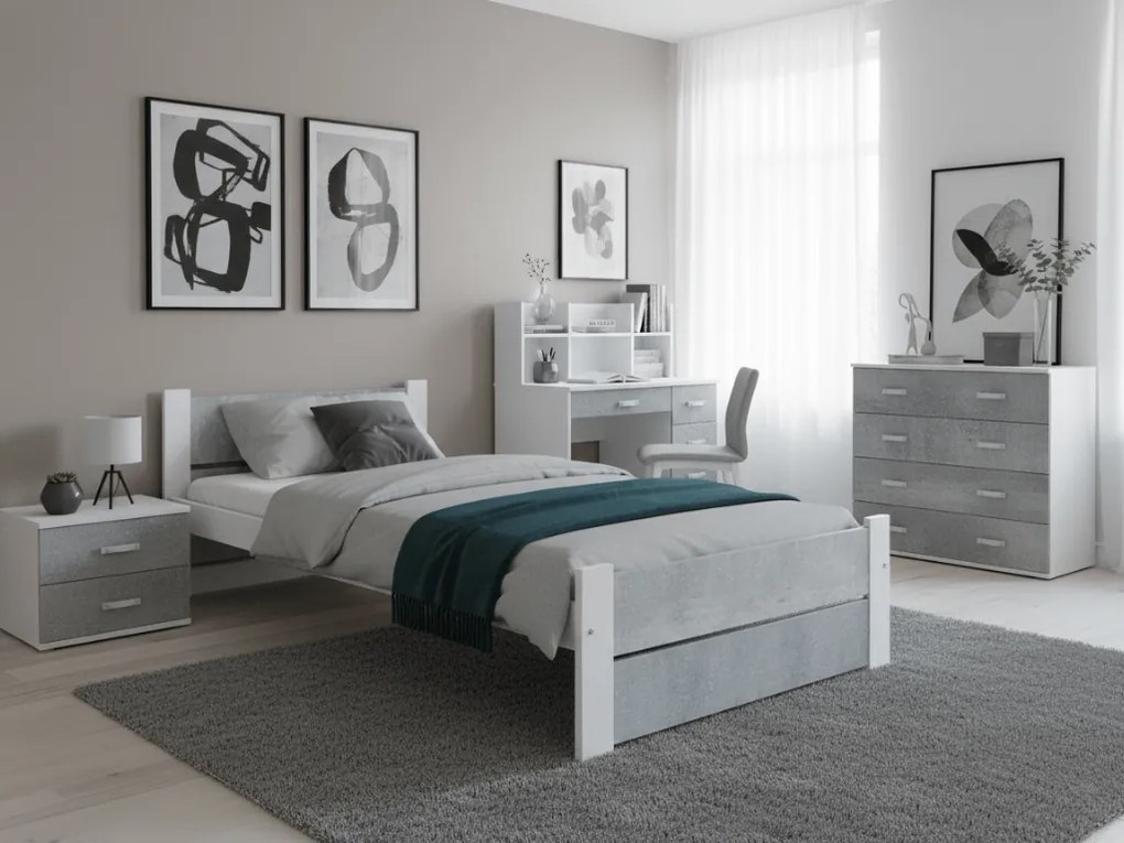 Ágy IKAROS DOUBLE 90 x 200 cm, beton/fehér Matrac: Deluxe 10 cm matraccal, Ágyrács: Ágyrács nélkül