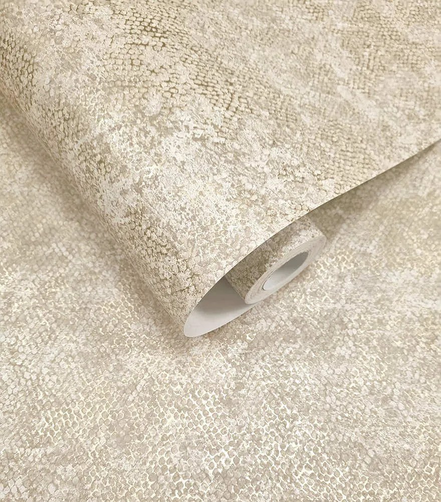 Holden Decor Textura Ophidian krém-szürke kígyóbőr mintás fémhatású vlies tapéta – 66123