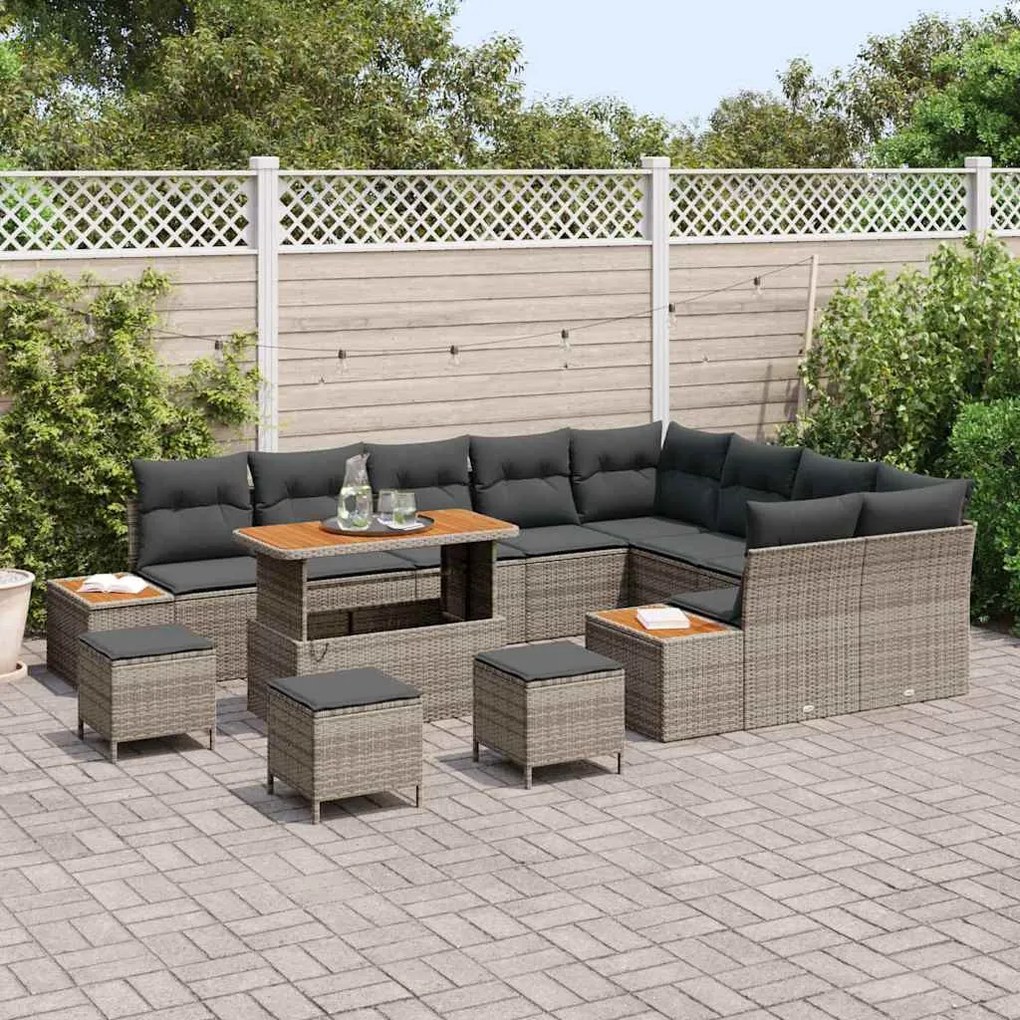Kerti Kanapé Szett párnával tárolóval 13 pcs Szürke Poli rattan