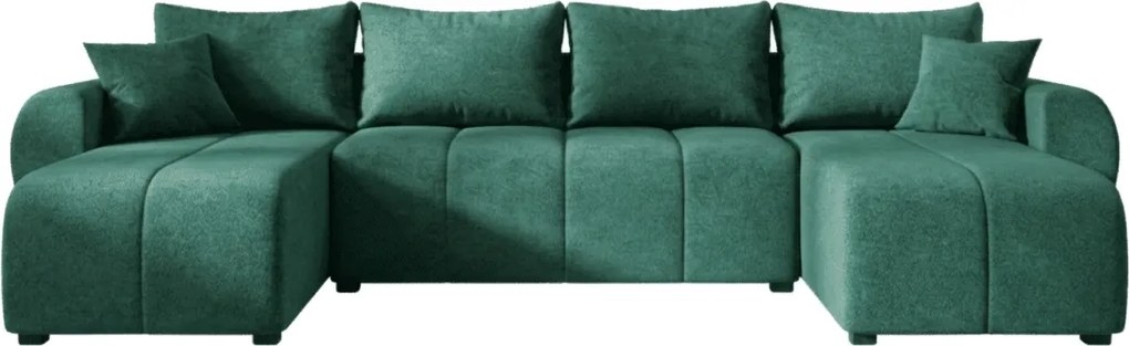 SEVIO U alakú kihúzható ülőgarnitúra, 311x145 cm, palackzöld + 2 párna INGYEN