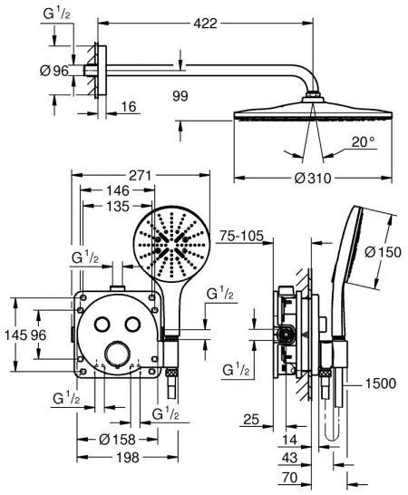 GROHE 34877000 - VITALIO RAIN MONO 310 zuhanyrendszer, fényes króm