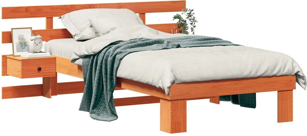 vidaXL Ágykeret fejtámlával Faggyú barna 90 x 200 cm Tömör fenyőfa