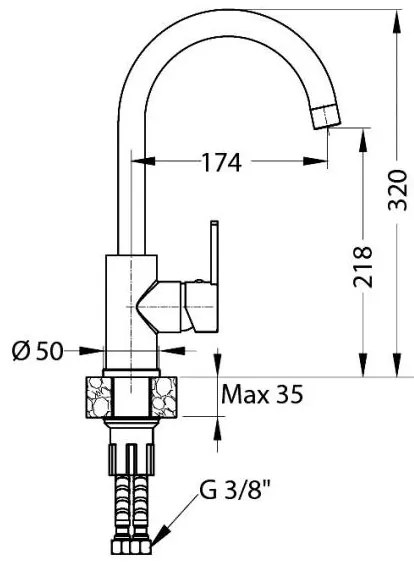 ALVEUS 1129052 - Mosogató csap TONIA 34 cm gránit/fekete