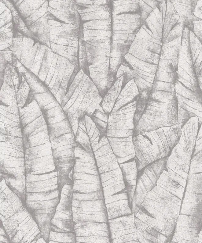 Vinil tapéta Flizelin szürke banánlevél dzsungel mosható Rasch