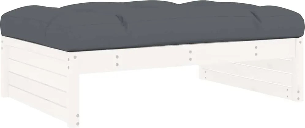 vidaXL fehér tömör fenyőfa kerti lábzsámoly párnával 120x80 cm