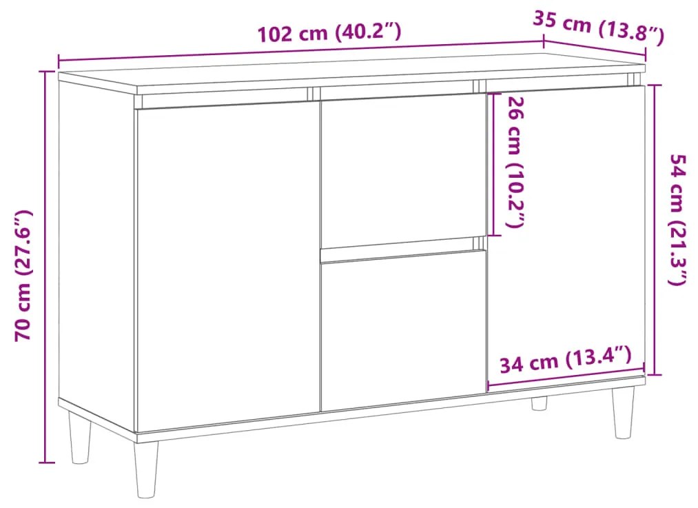 antik fa színű szerelt fa tálalószekrény 102 x 35 x 70 cm