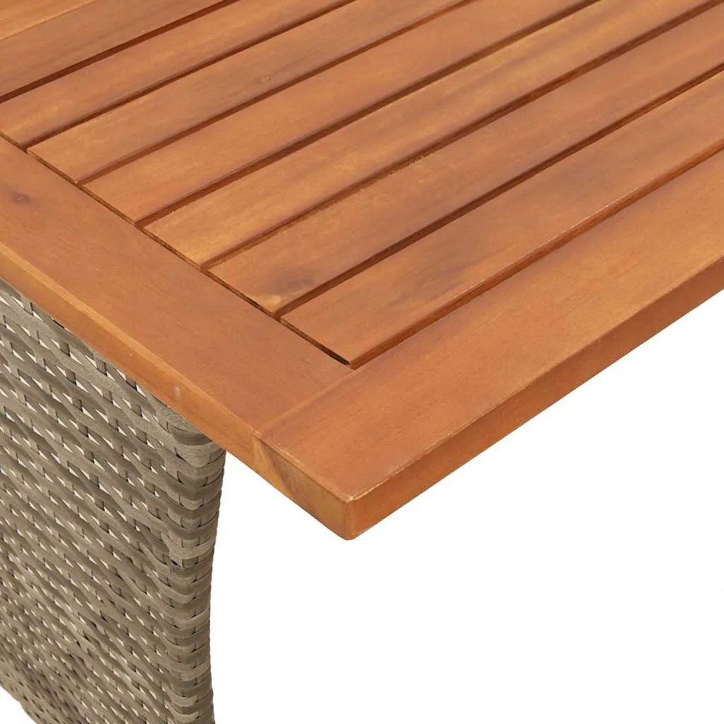 szürke polyrattan akácfa lapos kerti asztal 105x75x72 cm