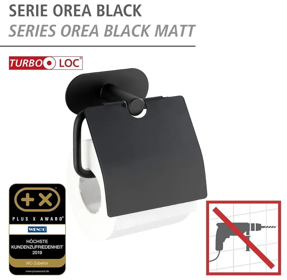 Orea fekete falra szerelhető WC-papír tartó - Wenko