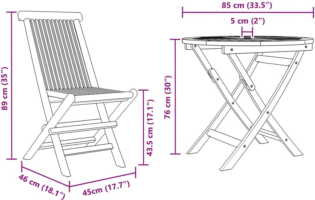 vidaXL Kert étkező szett 3 pcs Barna Tömör Akácfa