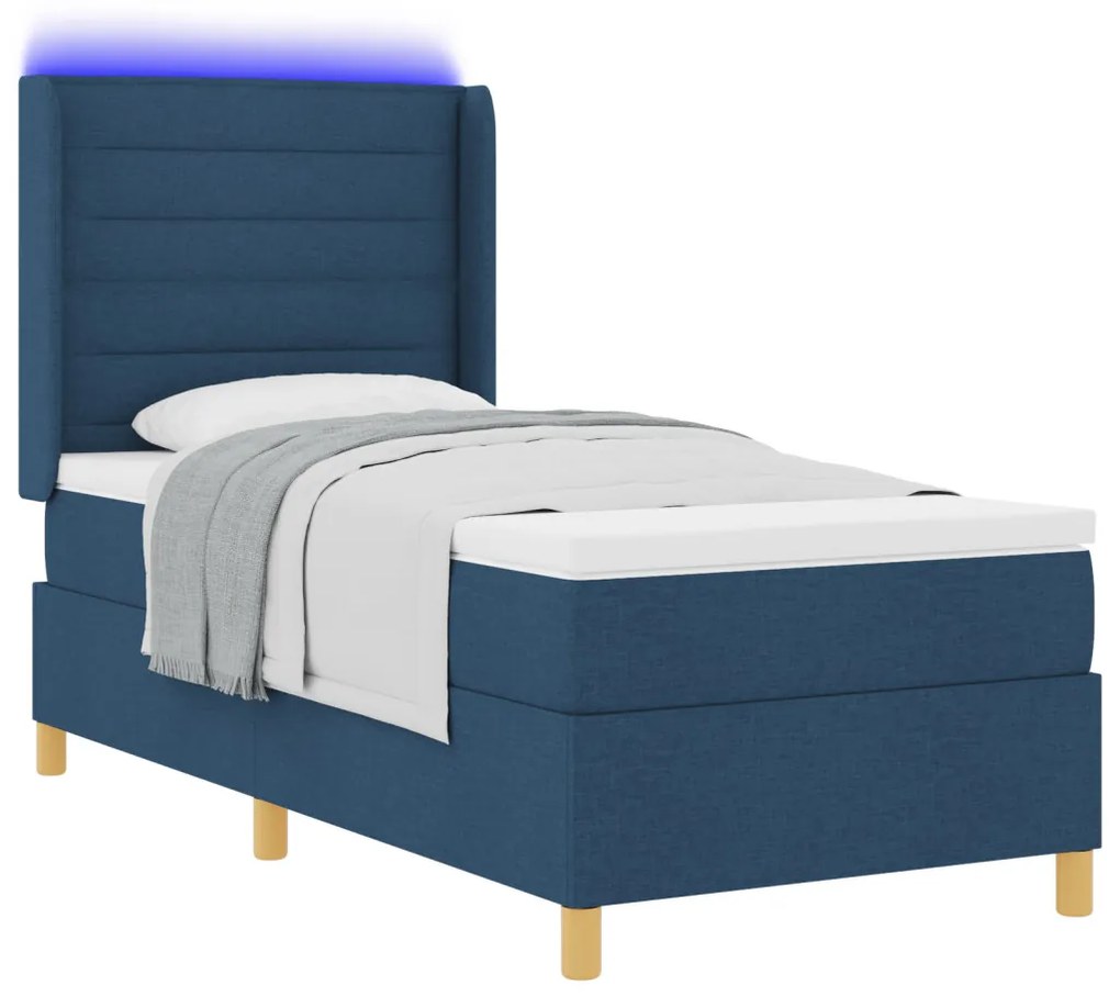 Ágykeret Matrac és LED Kék 100x200 cm Szövet
