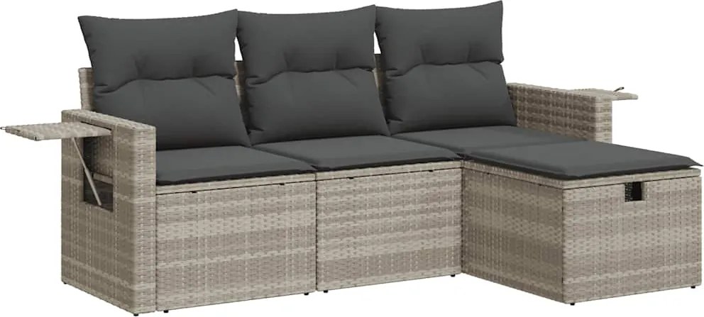 vidaXL 4 részes világosszürke polyrattan kerti ülőgarnitúra párnákkal