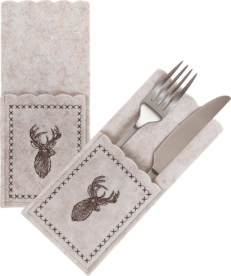 Filc Evőeszköztartó Tok 23x10cm Bézs Szett 2 db Jávorszarvas Asztal Dekoráció