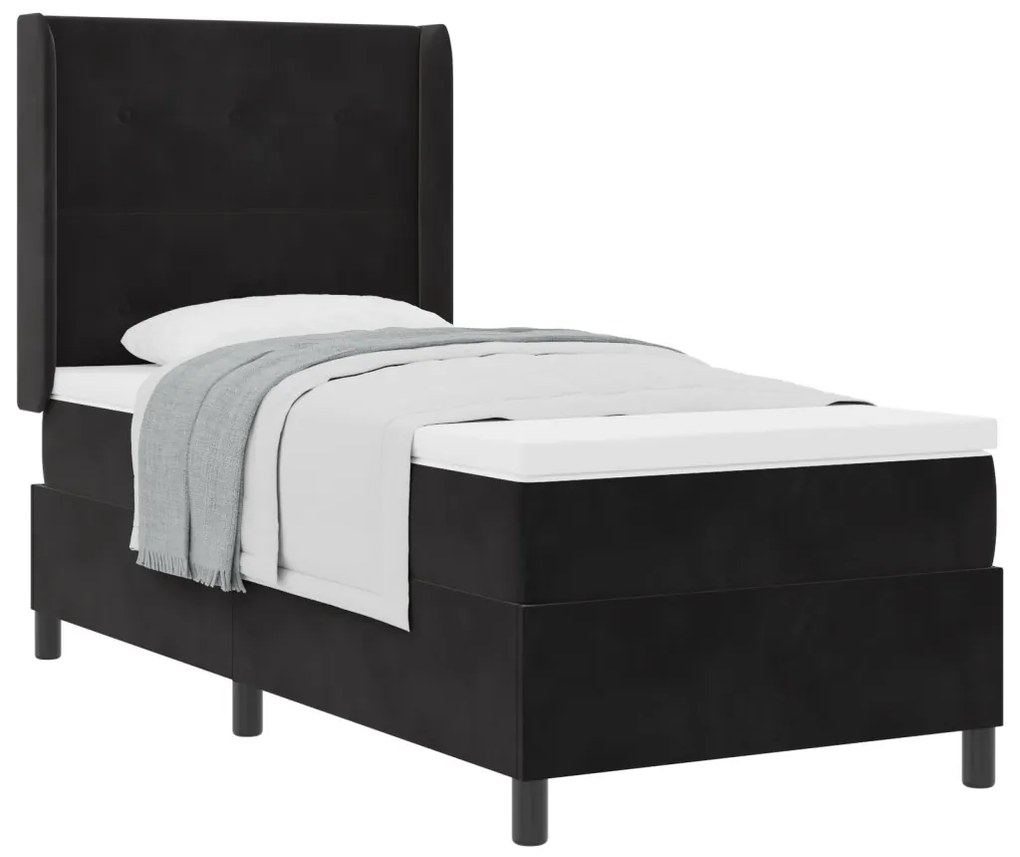 Boxspringágy Mattal Fekete 80x200 cm Bársony