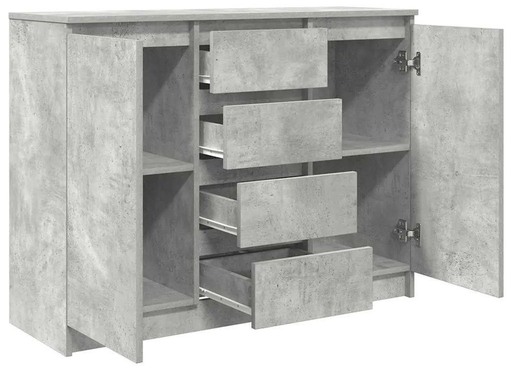 betonszürke szerelt fa tálalószekrény fiókos 100,5x35x76 cm
