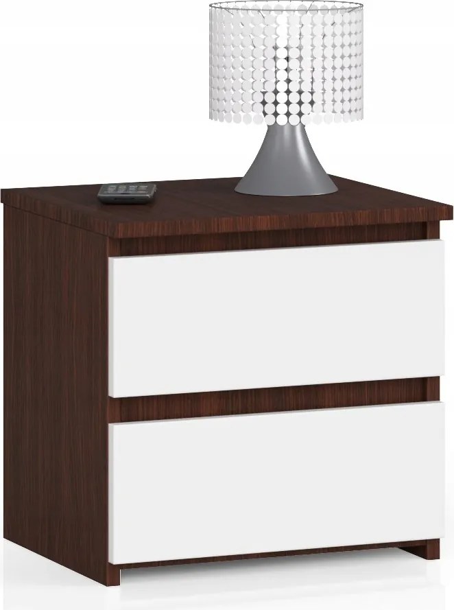 Éjjeliszekrény CL2 wenge-fehér dohányzóasztal 40cm 2fiókos Akd