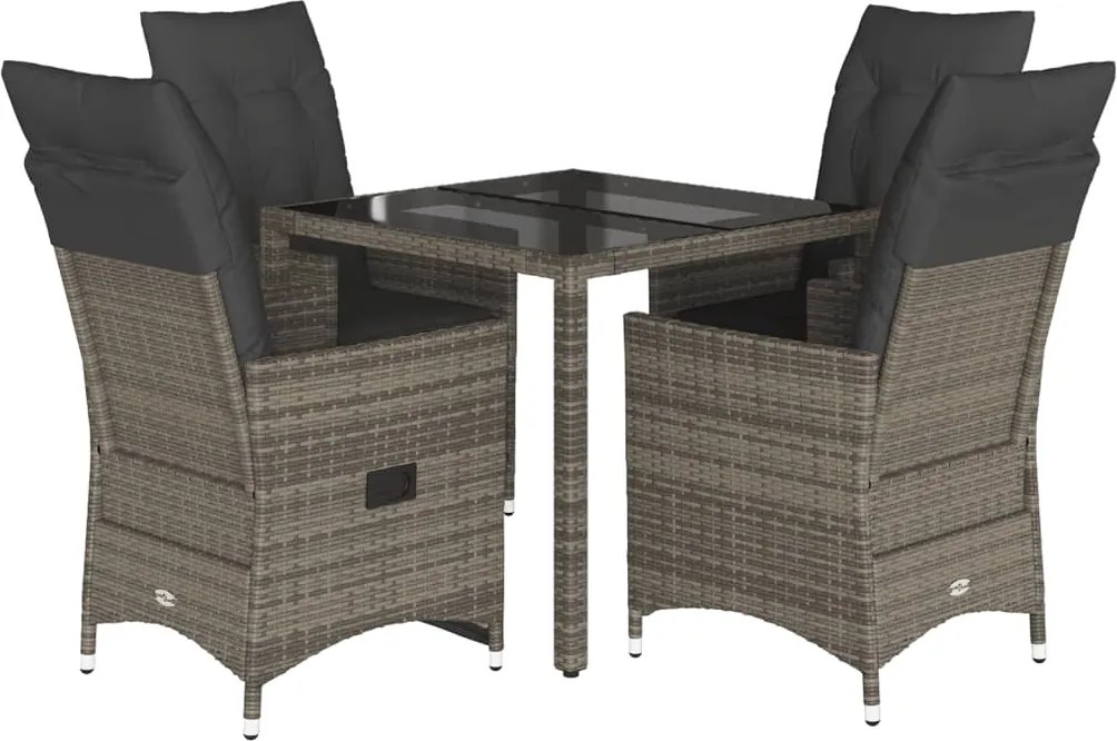 vidaXL 5 részes szürke polyrattan kerti étkezőgarnitúra párnával