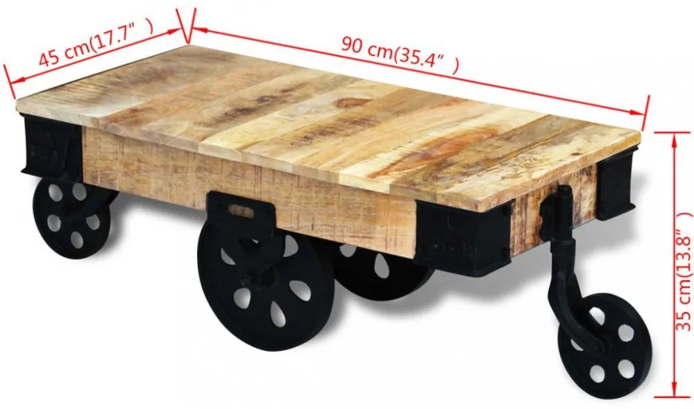 vidaXL mangófa dohányzóasztal kerekekkel
