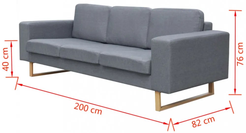 vidaXL 3 személyes világosszürke szövet kanapé