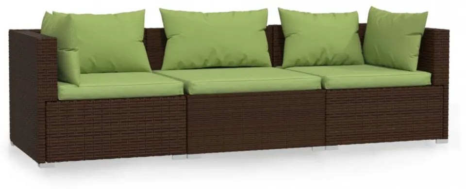 3 személyes barna polyrattan kanapé párnákkal