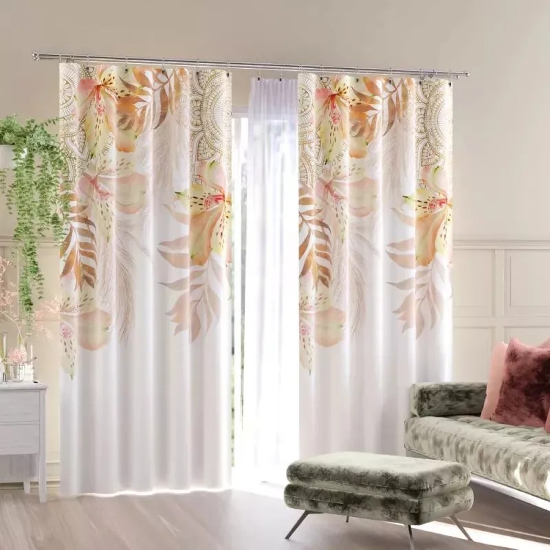 Modern függöny színes nyomtatott szövet Bruner levelekkel 150x250cm