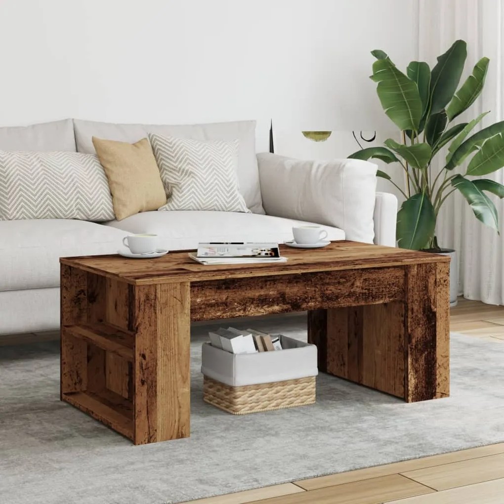 antik fa színű szerelt fa dohányzóasztal 102 x 55 x 42 cm