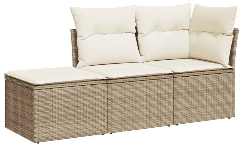 3 részes bézs polyrattan kerti ülőgarnitúra párnákkal