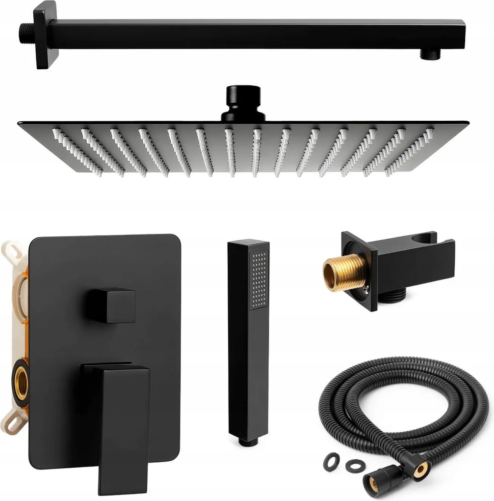 Fekete Zuhanyszett Termosztát Nélkül Esőztető 25X25 CM