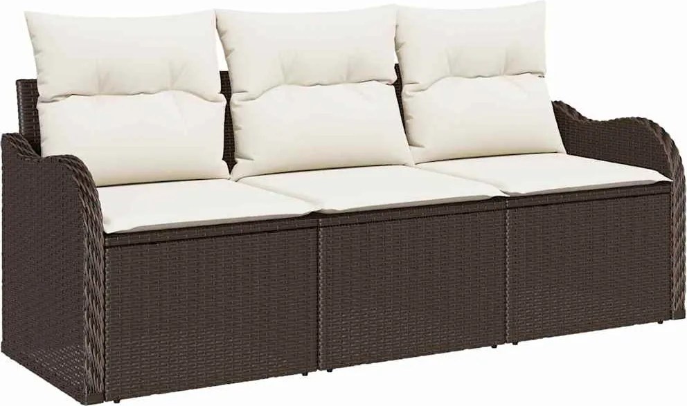 vidaXL Kerti Kanapé Szett párnával 3 pcs Barna Poli rattan