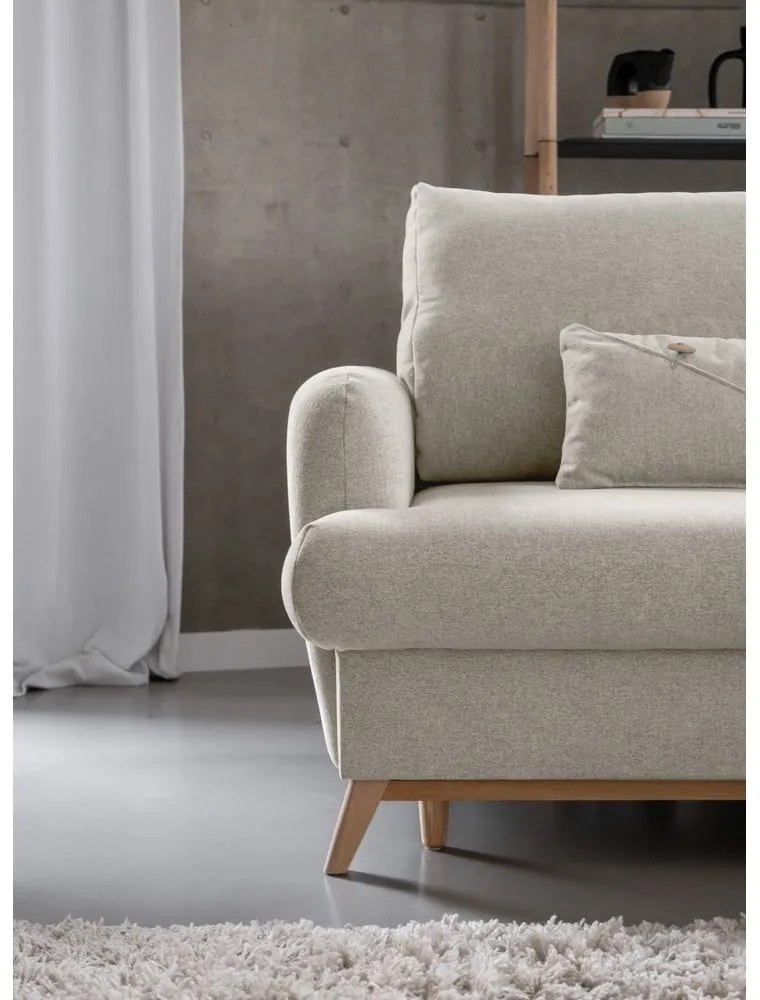 Bézs kinyitható-tárolóhelyes sarokkanapé (jobb oldali-heverő résszel) Scandic Lagom – Miuform