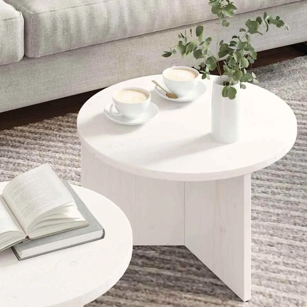 Dohányzóasztal 2 pcs Fehér 49 x 49 x 28 cm Tömör fenyőfa